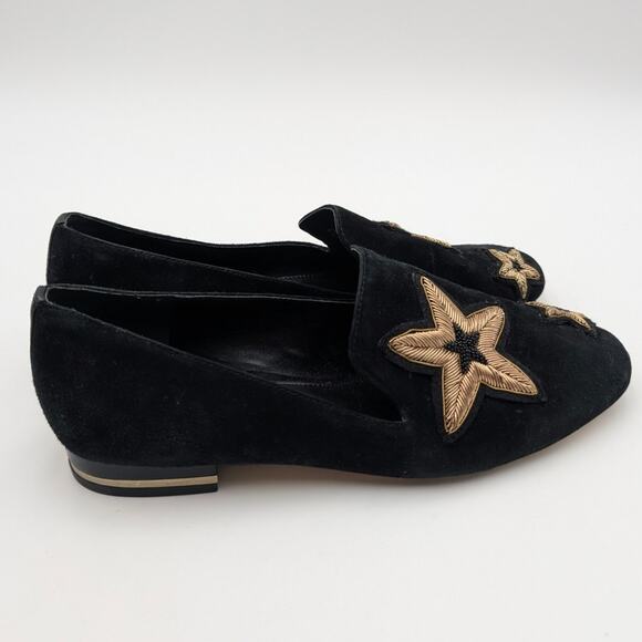 Michael Kors Natasha Suede Gold Star Loafers Women's Black Size US6.5M EU36.5 - Picture 3 of 12